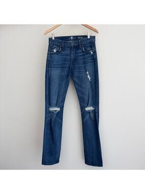 7 For All Mankind Jeans Mens 29x33 Blue Slimmy Slim Fit Stretch Denim Distressed